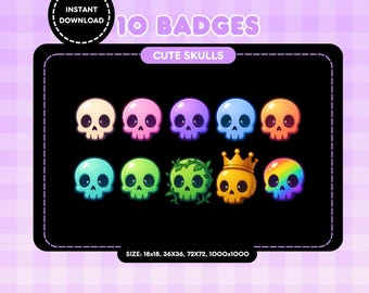 Cute Skull Twitch Sub Badges | Horror Spooky Bit Badges