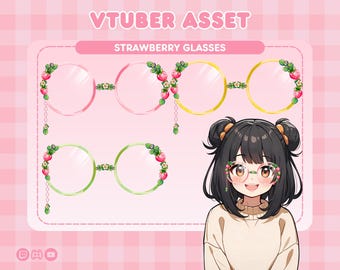VTuber Pink Strawberry Glasses Asset, 3 Colors, Accessory for Live2D Models, PNG Streamer Asset, Png Tuber Accessory, Digital Download