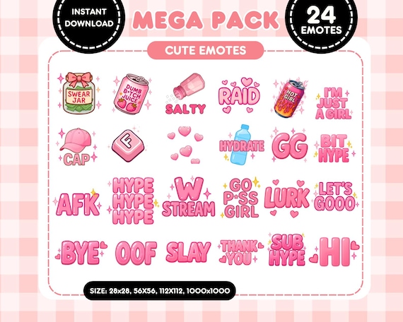 Girly Pink Meme Twitch Emotes: Word Animated & Static Emote Set (Digital Download)