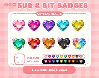 Crystal Heart Twitch Sub Badges with Star Flair (Digital Download)
