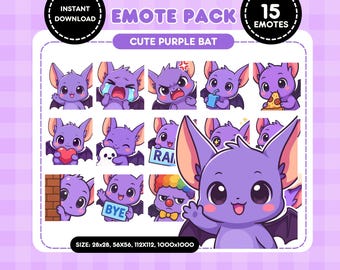 Chibi Purple Bat Twitch Emotes | Kawaii Spooky Emotes
