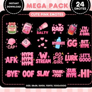 Twitch-emotes med rosa flickor: Animerade ord och statiska emotes (digital nedladdning) bild 2