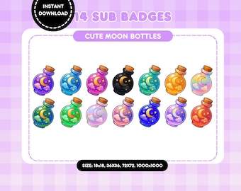 Moon Potion Twitch Sub Badges: Celestial Bottle Bit Badges (Digital Download)