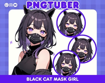 黒猫娘 PNGTuber モデル: E-Girl 既製モデル (4 つの感情)