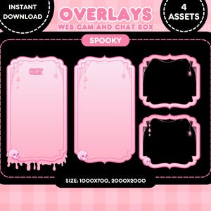 Pinkes Halloween Stream Overlay Bundle: Kawaii Schädel, Spinnennetze (PNG Download