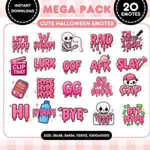 Pink Halloween Twitch Emotes: Kawaii Ghost & Skull Chibi Pack (Digital Download)