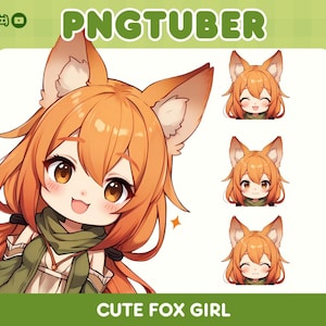 かわいいちびキツネ娘PNGチューバーモデル | 愛らしいキツネ娘アニメアバター | Vtuber PNGキャラクター | ストリーマー向けデジタルダウンロード | かわいい