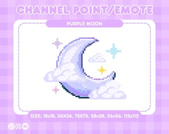 Purple Pixel Moon Twitch Emote: 8-Bit Celestial Stream Asset (Digital Download)