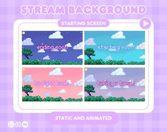 Pastel Pixel Art Stream Screens Pack | Animated & Static Starting Soon and Stream Ending Overlays | Retro Twitch Graphics | Offline