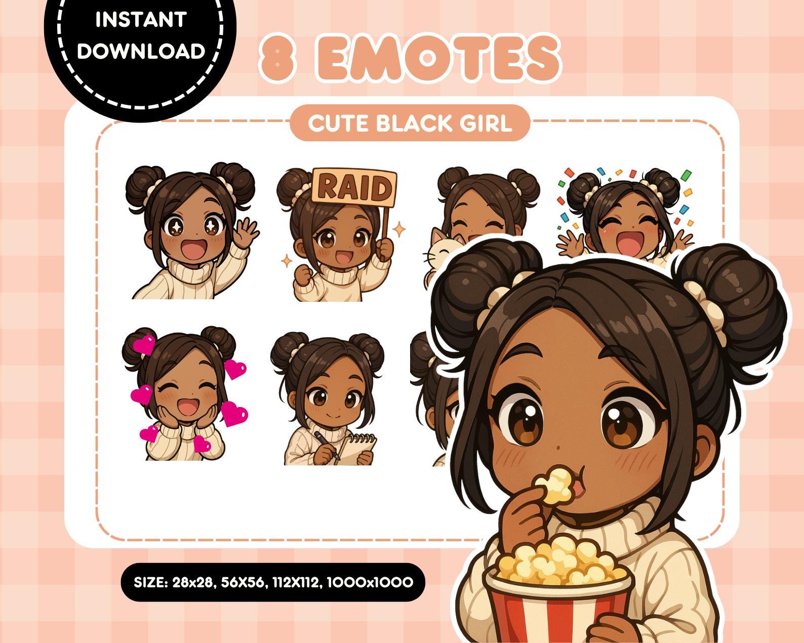 黒人肌の少女のTwitchエモート | かわいい女の子のエモート | Discordエモート - Etsy 日本, image size:1588x1270