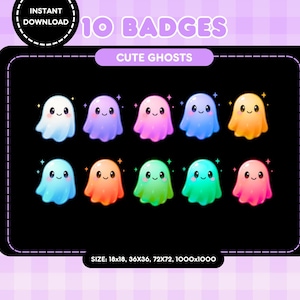 10 Cute Halloween Ghost Sub & Bit Badges for Twitch | Kawaii Ghost Badge Set PNG | Spooky Stream Icons