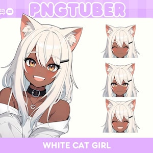 黒人少女白猫少女 PNGTuber モデル、黒い肌の PNGTuber モデル、黒人少女 VTuber、2D 既成モデル、すぐに使えるチューバー