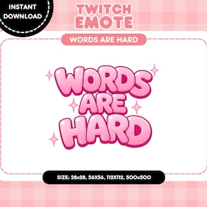 Ord är svåra Twitch-emote – Rosa meme-emote – Rolig reaktionsströmningsemote – Digital nedladdning