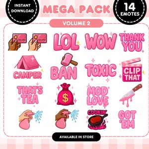 Twitch-emotes med rosa flickor: Animerade ord och statiska emotes (digital nedladdning) bild 6