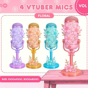 Floral Mic PNG for VTuber | 4 Color VTube Studio Mic Props | Cute VTuber Overlay Asset | Stream Decor | Instant Download
