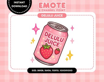 Delulu Juice Twitch Emote, rosa Meme-kanalpunktikon (digital nedladdning)