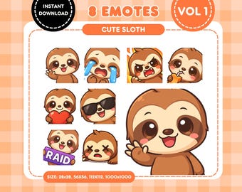 Sloth Twitch Emotes | Chibi Animal Stream Pack (Digital Download)