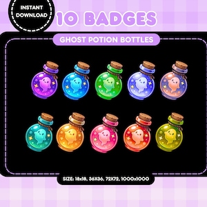 10 Halloween Ghost Potion Bottle Sub & Bit Badges | Twitch PNG Badge Set | Spooky Cute Stream Icons