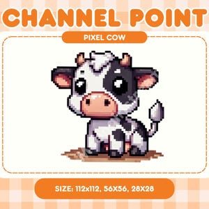 Lindo icono de punto de canal de vaca de píxeles / Puntos de canal de animales de granja Cottagecore / Recompensa de arte de píxeles kawaii para Twitch / Adorable icono de transmisión de vaca