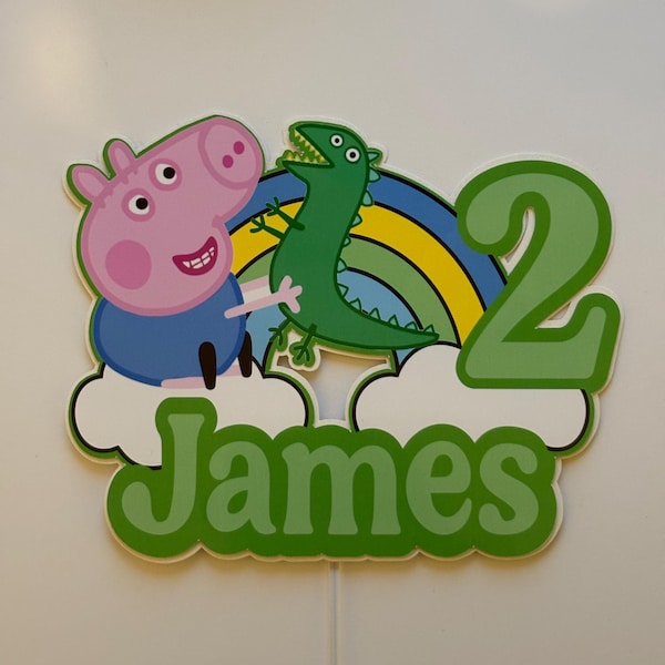 Personalised 6” Pepper Pig George Cake Topper - Dinosaur - Birthday Party Decoration - Green