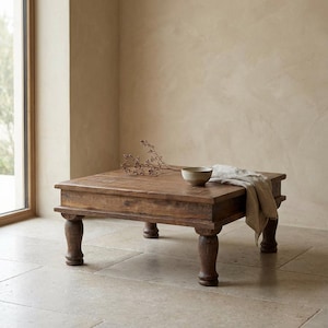 Table Basse En Bois Massif Uncle Joe's - Style Rétro Industriel - Marron - 124x84x30 Cm
