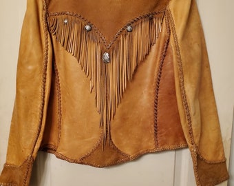 VINTAGE Leather Jacket Size Medium with 13 Sterling Silver and Turquoise Conchos
