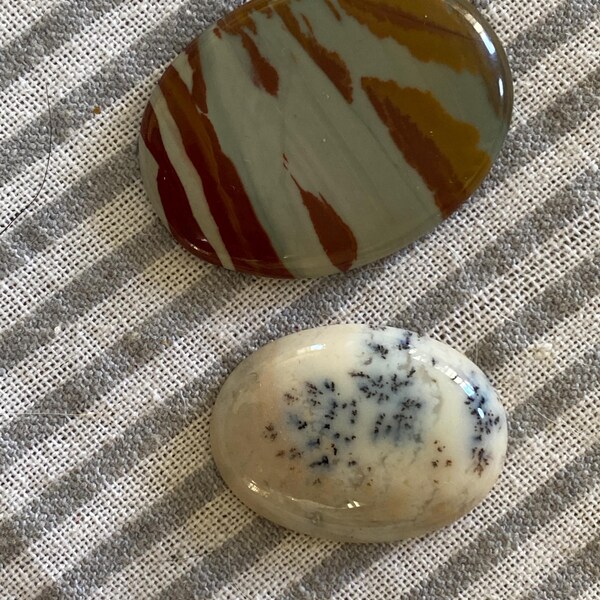 Reserved for Yolanda  Two beautiful Picture Jasper and Agate Cabouchons for jewelry making.
