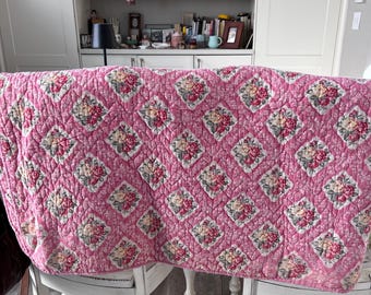 Vintage Pink Floral Feedsack Quilt 66x66