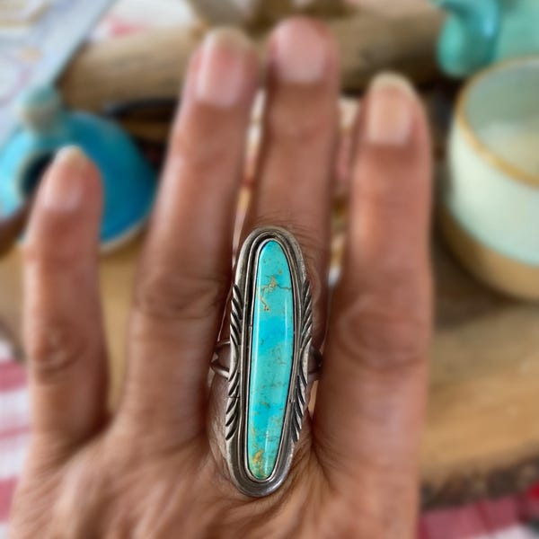 Gorgeous OOAK Simon Yazzie signed Turquoise Navajo ring Size 7.5
