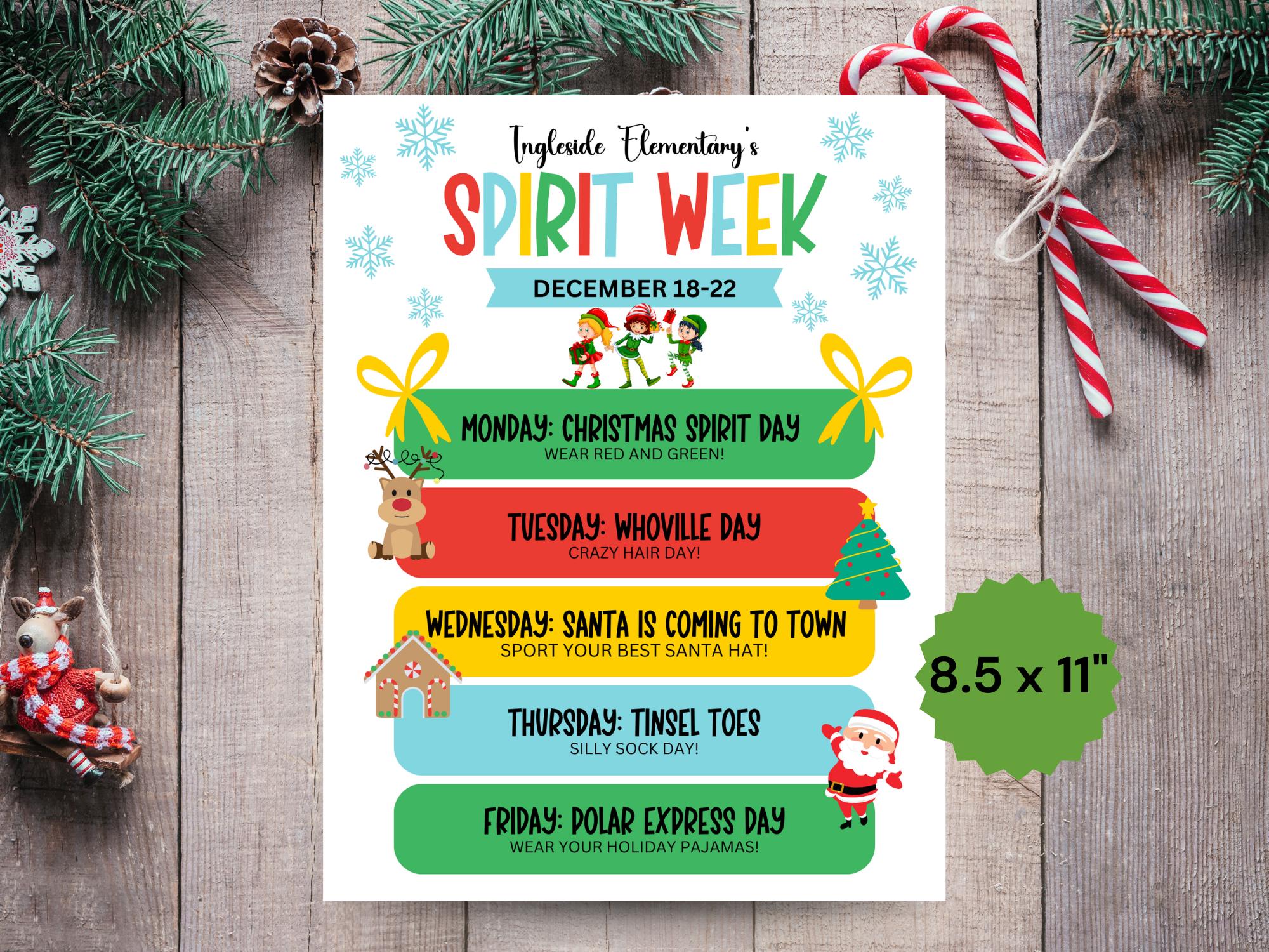 EDITABLE Christmas Spirit Week Flyer Canva Template School Spirit