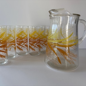 Vintage Libby Wheat juice glasses and carafe