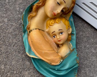 Madonna and Child Resin Wall Hanging: Religious Home Decor