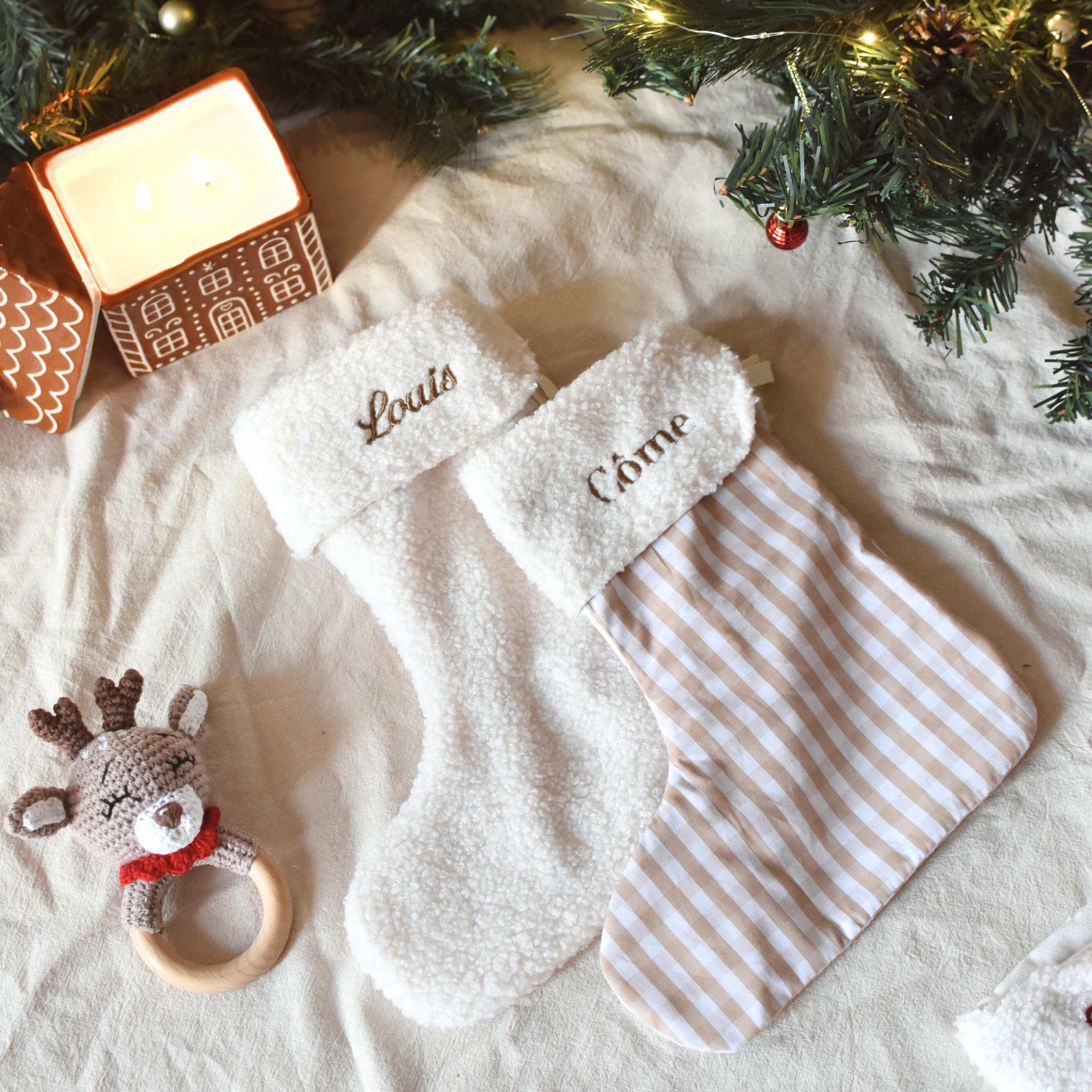 Chaussette De Noël Personnalisable Avec Nom – 46 Cm, Tissu Coton – Décoration Sapin Ou Cheminée – Idée Cadeau