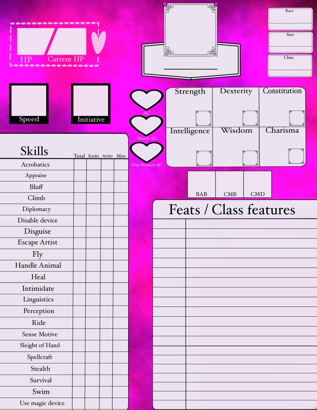 Pathfinder 1e Character Sheet Etsy