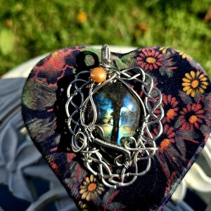 Wire wrapped labradorite sterling silver necklace pendant