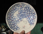 hand built, hand drawn shallow ceramic bowl