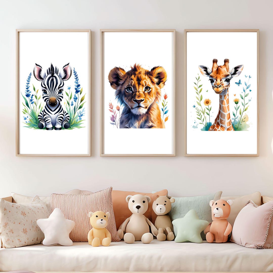 Safari Nursery Wall Art Printable Set of 3 African Animal Baby Room ...