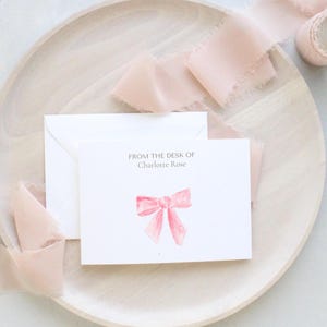 Personalized Pink Coquette Bow Stationery Set | Watercolor Note Cards for Girls, Gifts & Everyday Moments, Girly Notecards