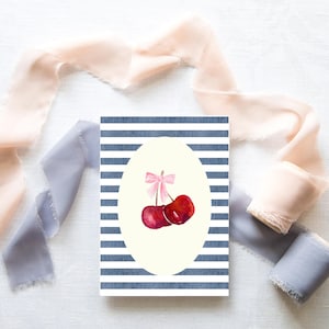 Cerise Cottagecore 10 pièces de cartes postales à rayures bleu marine | Papeterie à l'aquarelle avec fruits, courrier postal d'inspiration vintage, articles de papeterie d'été