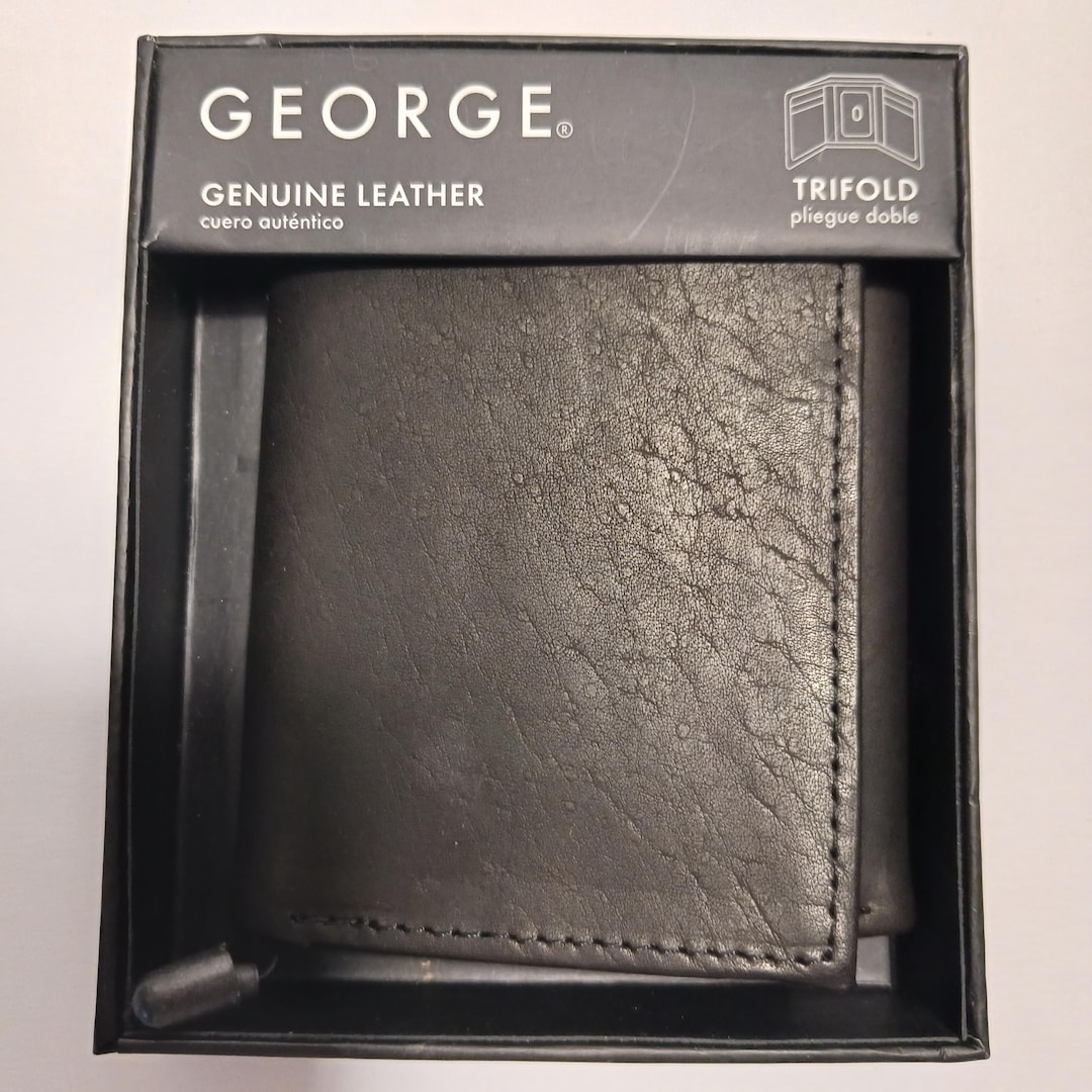 GEORGE Genuine Leather Trifold Men's Wallet Black - Etsy