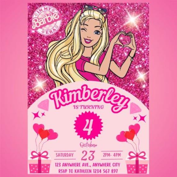 Editable Barbie Girl Party Invitation Fashion Doll Party Invite Girls Birthday Invite Doll Birthday Invitation Pink Barbie Birthday Invite