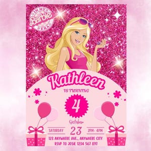 Editable Barbie Girl Party Invitation Fashion Doll Party Invite Girls Birthday Invite Doll Birthday Invitation Pink Barbie Birthday Invite