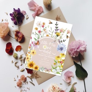 Little Miss ONEderful First Birthday Invitation Blush Boho Wildflower Garden Party Invite Butterfly EDITABLE TEMPLATE CANVA