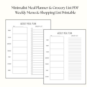Minimalist Meal Planner & Grocery List: Printable Kitchen Organizer (PDF Download)