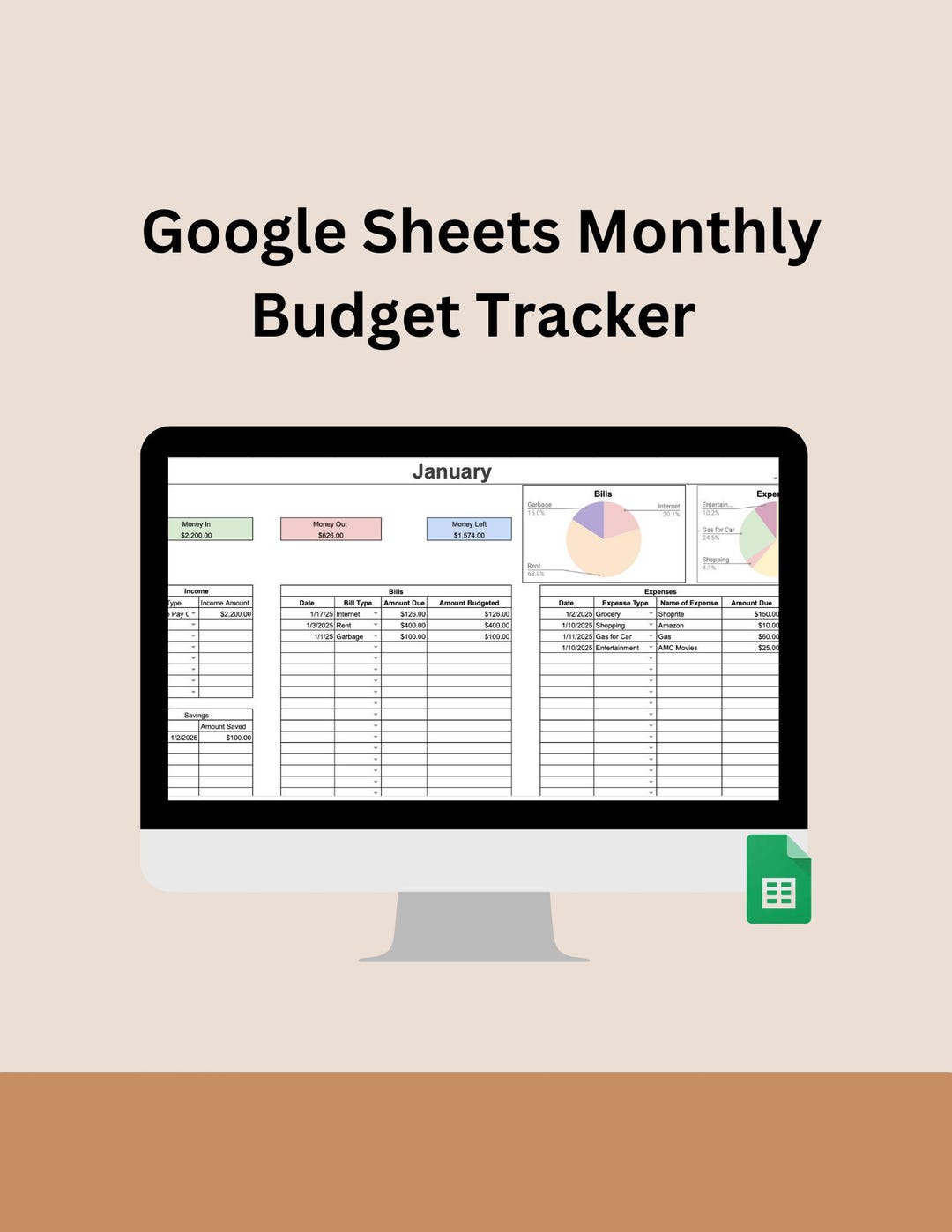 Google Sheets Budget Template | Monthly Budget Tracker & Calendar ...