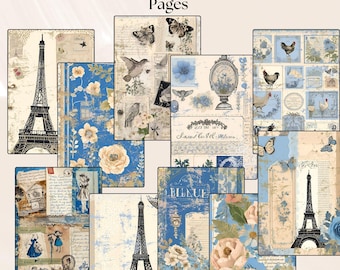 French Country Vintage Junk Journal Pages | Paris Themed Ephemera for Scrapbooking & Crafts