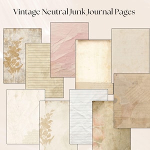Junk Journal Füllpapiere | Vintage Neutrale druckbare Ephemera Seiten für Junk Journals & Craft Projekte Horizontaler Digitaler Download