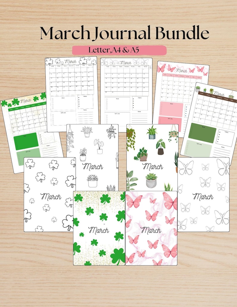 Marsjournalpaket: Utskrivbara planeringssidor (A4 och A5) (digital nedladdning) bild 1