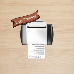 May include: A black and silver printer with a sheet of paper coming out of it. The paper has text that says "Self-Care Journal Prompts" and a list of prompts. A red and white banner above the printer says "Easy Printing".
