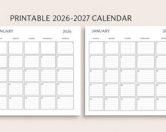2026-2027 Minimalist Calendar: Printable Monthly Planner (Digital Download)
